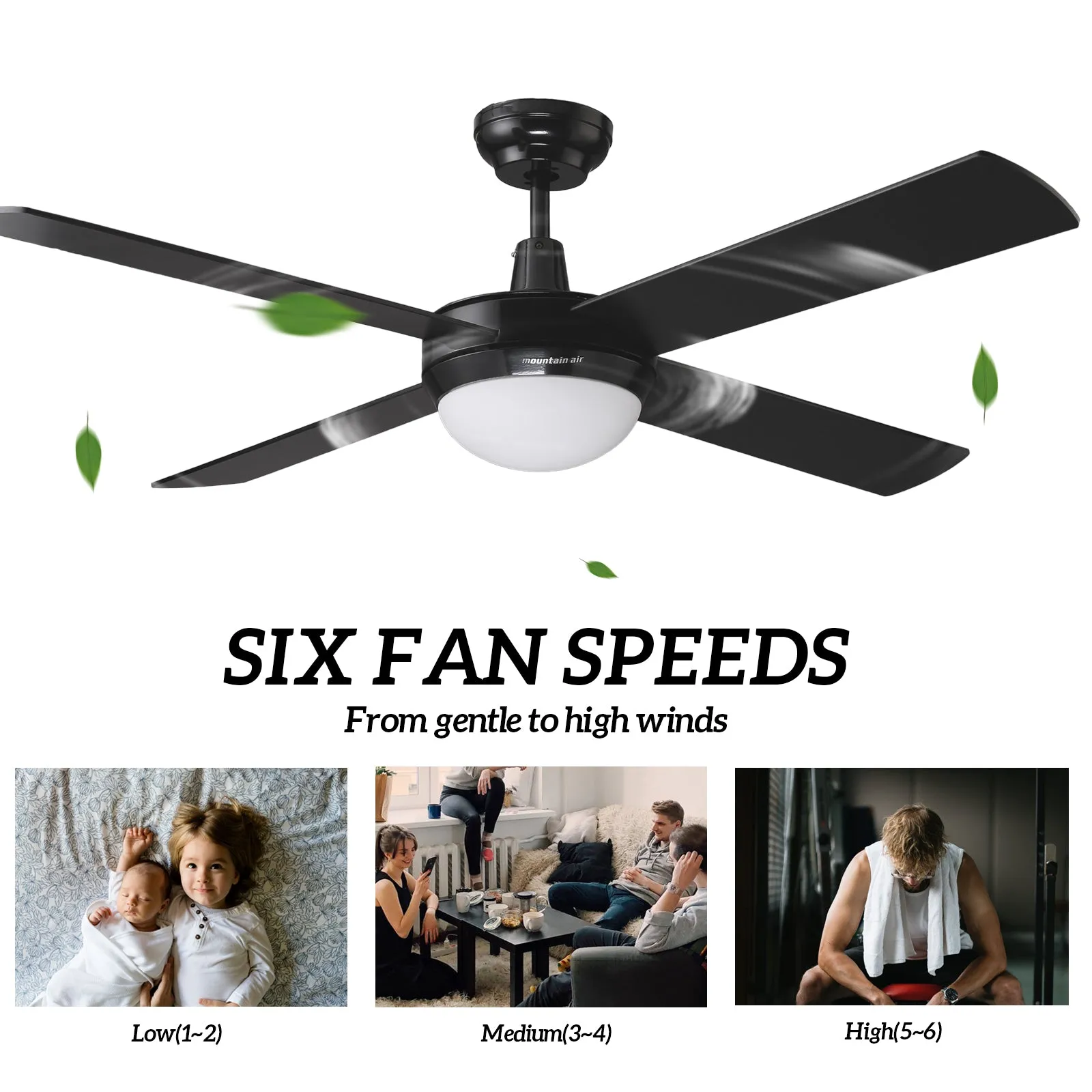 HAWAII 132cm / 52 inch 4 Blade DC Modern Ceiling Fan with LED light 4000K Black