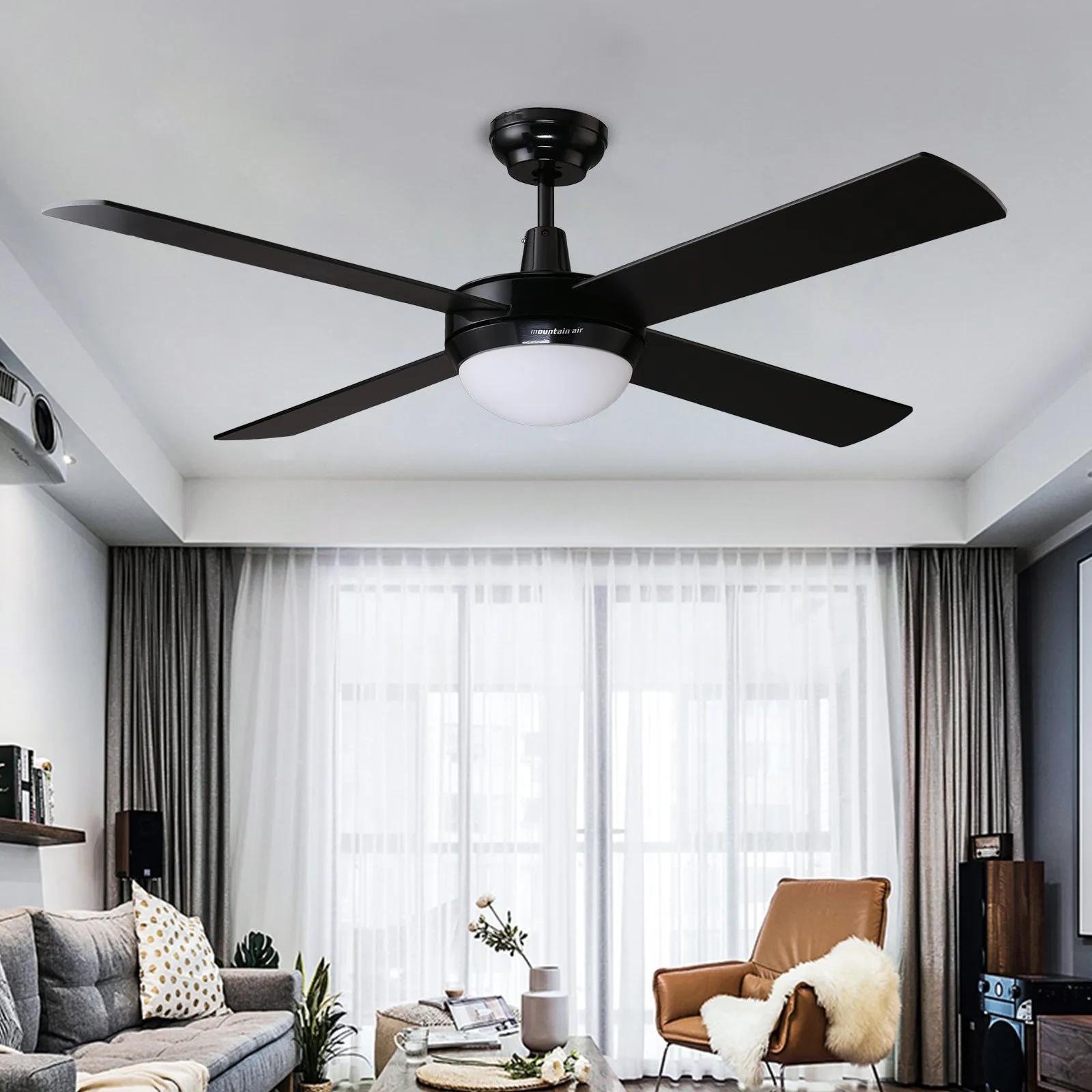 HAWAII 132cm / 52 inch 4 Blade DC Modern Ceiling Fan with LED light 4000K Black