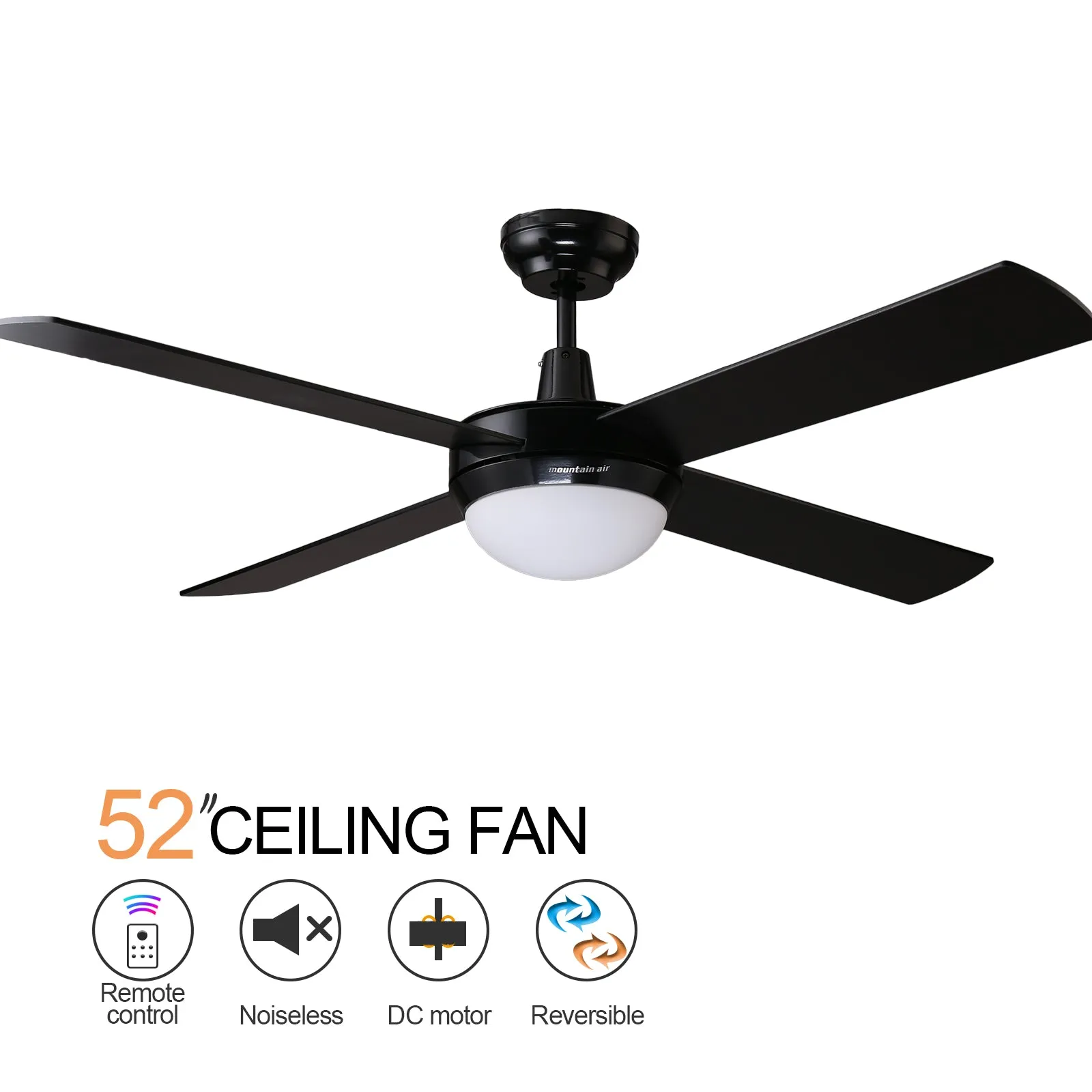 HAWAII 132cm / 52 inch 4 Blade DC Modern Ceiling Fan with LED light 4000K Black