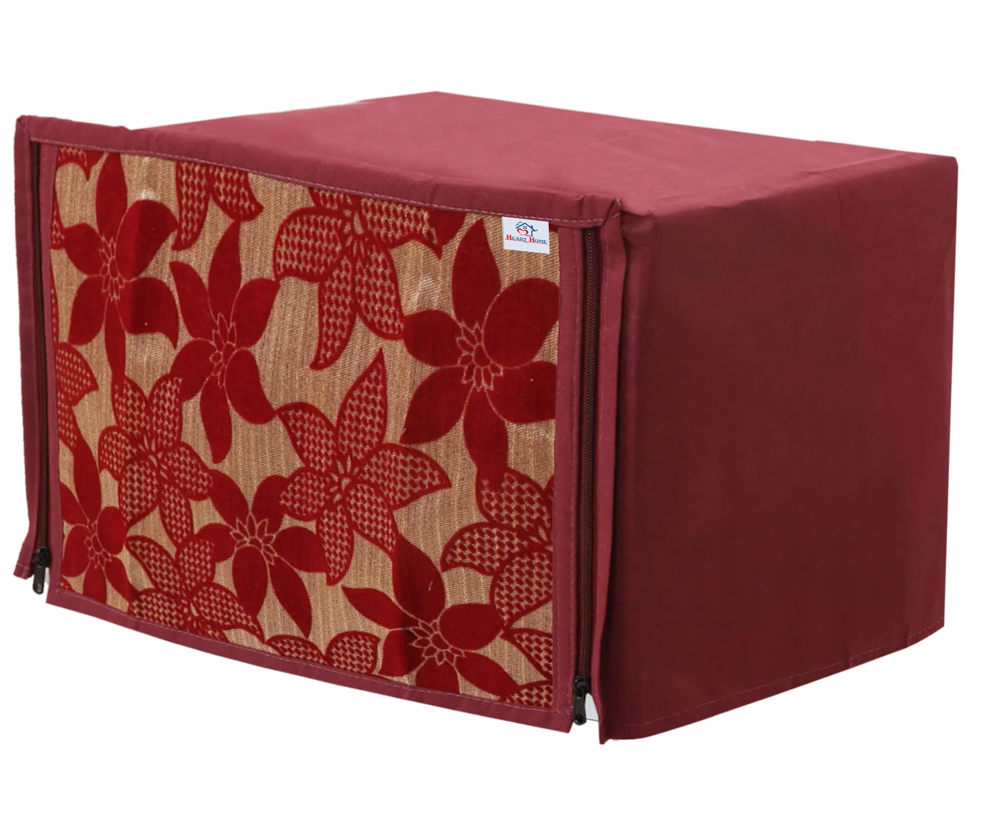 Heart Home Velvet Flower Printed Microwave Oven Cover,20 LTR. (Maroon)-HS43HEARTH26049