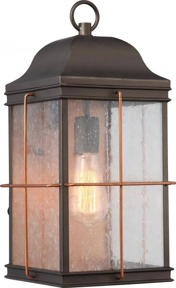 Howell Large Outdoor Wall Fixture with Vintage Lamp; Bronze with Copper Accents