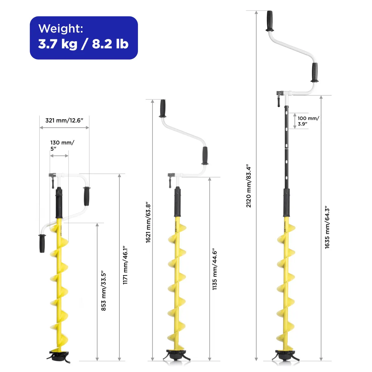 ICEBERG Premium Ice Auger with Cordless Drill Adapter and 2 Sets of Blades - COMPOSITE HEAD (5 foot drilling depth)