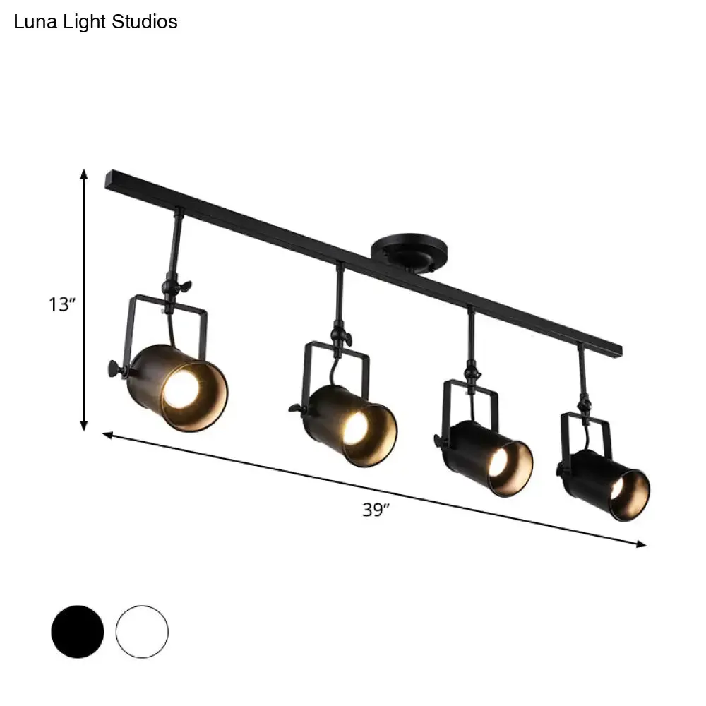 Industrial Style Metallic Cylinder Dining Room Semi-Flush Light Track Fixture - Rotatable, Black/White, 1/2/3 Heads