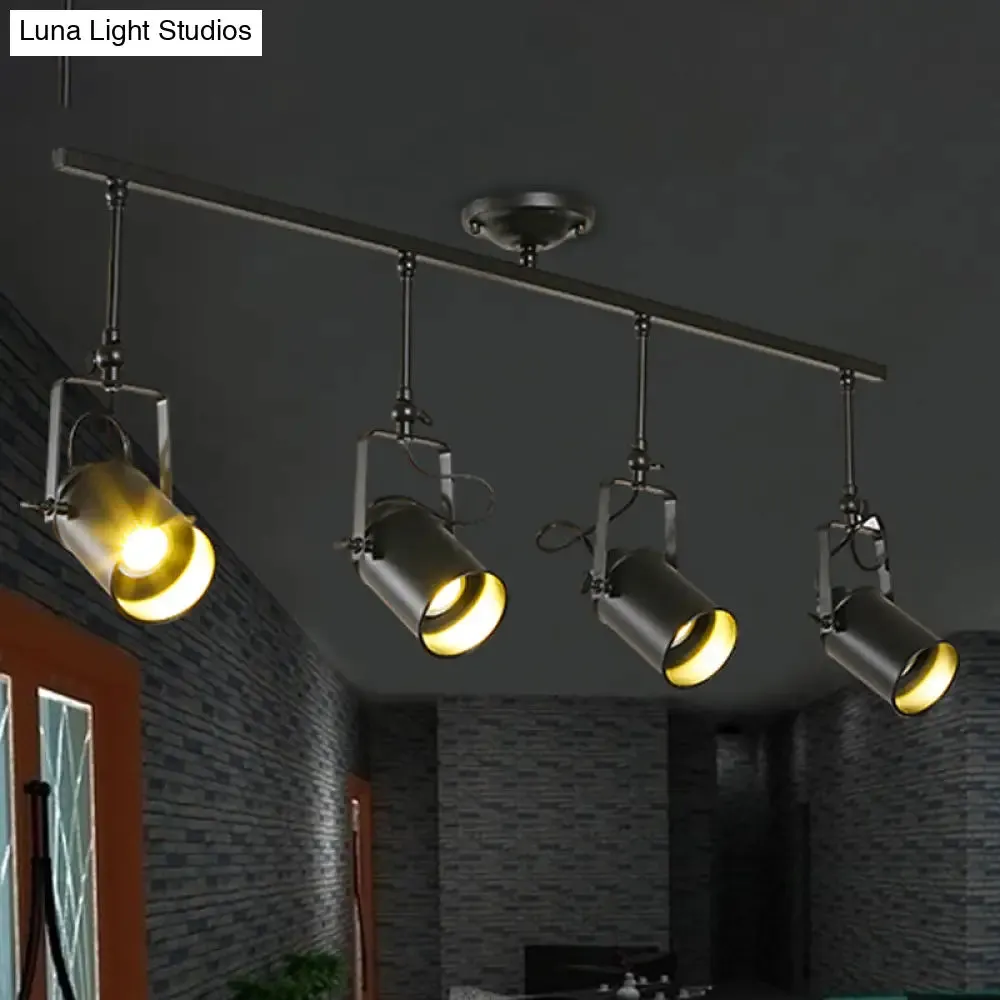 Industrial Style Metallic Cylinder Dining Room Semi-Flush Light Track Fixture - Rotatable, Black/White, 1/2/3 Heads