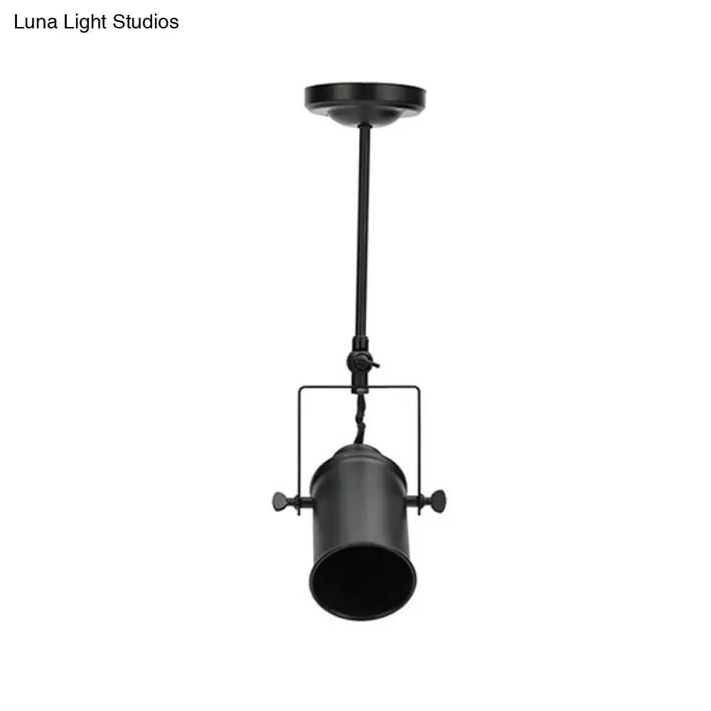 Industrial Style Metallic Cylinder Dining Room Semi-Flush Light Track Fixture - Rotatable, Black/White, 1/2/3 Heads