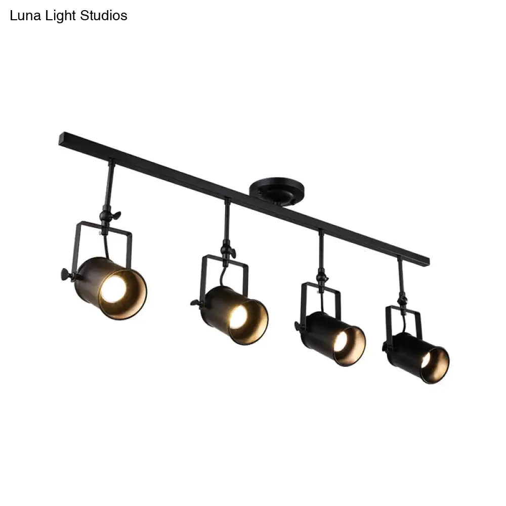 Industrial Style Metallic Cylinder Dining Room Semi-Flush Light Track Fixture - Rotatable, Black/White, 1/2/3 Heads