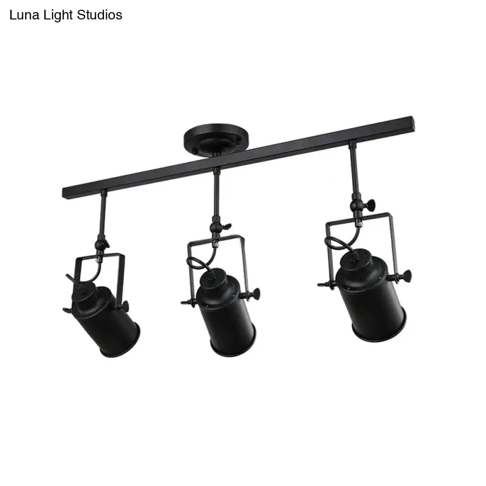 Industrial Style Metallic Cylinder Dining Room Semi-Flush Light Track Fixture - Rotatable, Black/White, 1/2/3 Heads