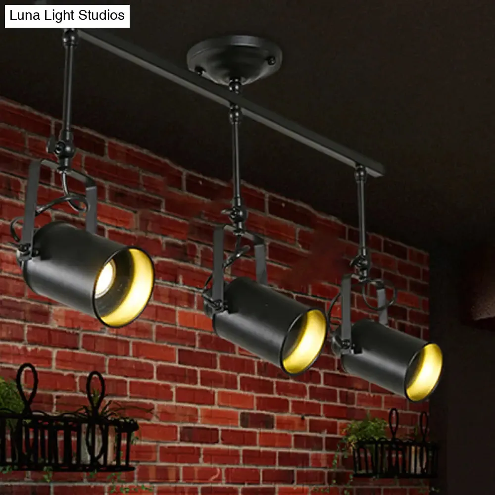 Industrial Style Metallic Cylinder Dining Room Semi-Flush Light Track Fixture - Rotatable, Black/White, 1/2/3 Heads