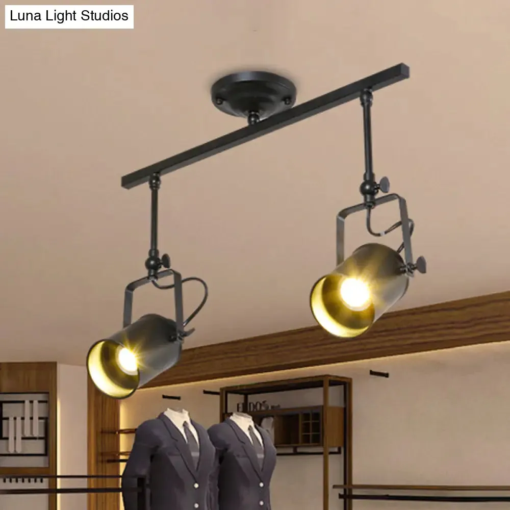 Industrial Style Metallic Cylinder Dining Room Semi-Flush Light Track Fixture - Rotatable, Black/White, 1/2/3 Heads