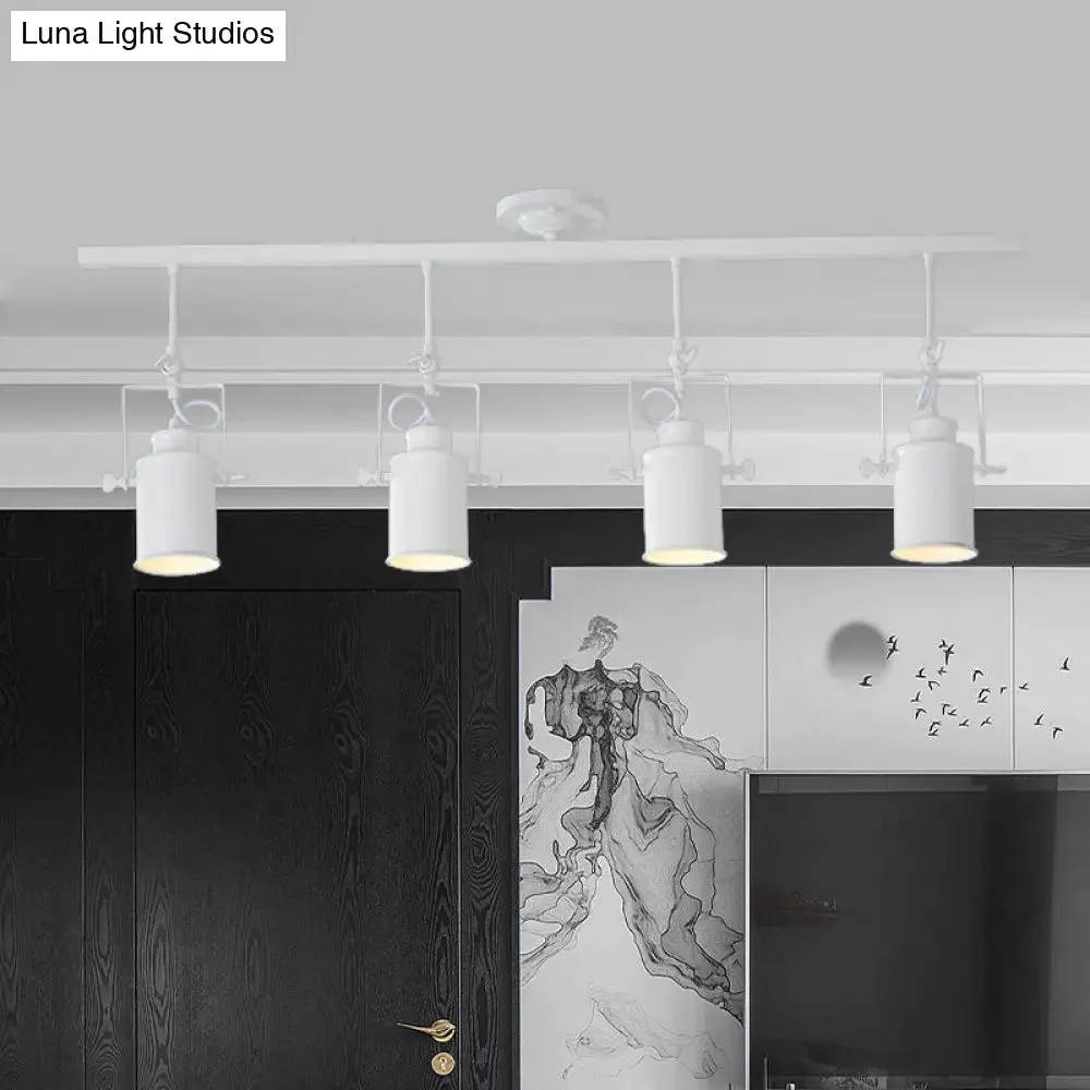 Industrial Style Metallic Cylinder Dining Room Semi-Flush Light Track Fixture - Rotatable, Black/White, 1/2/3 Heads