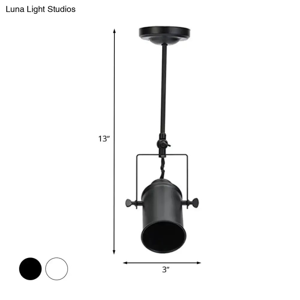 Industrial Style Metallic Cylinder Dining Room Semi-Flush Light Track Fixture - Rotatable, Black/White, 1/2/3 Heads