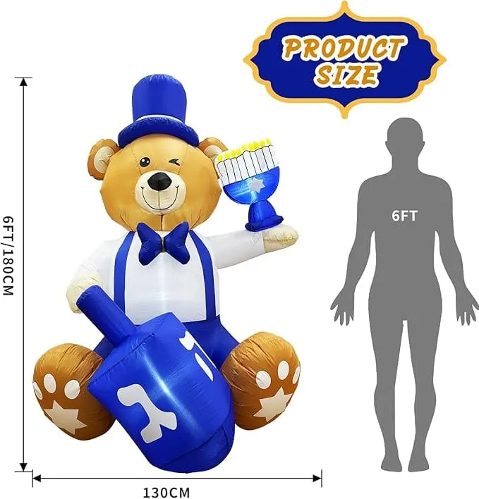 Inflatable Bear with Menorah and Dreidel LED 6 Foot