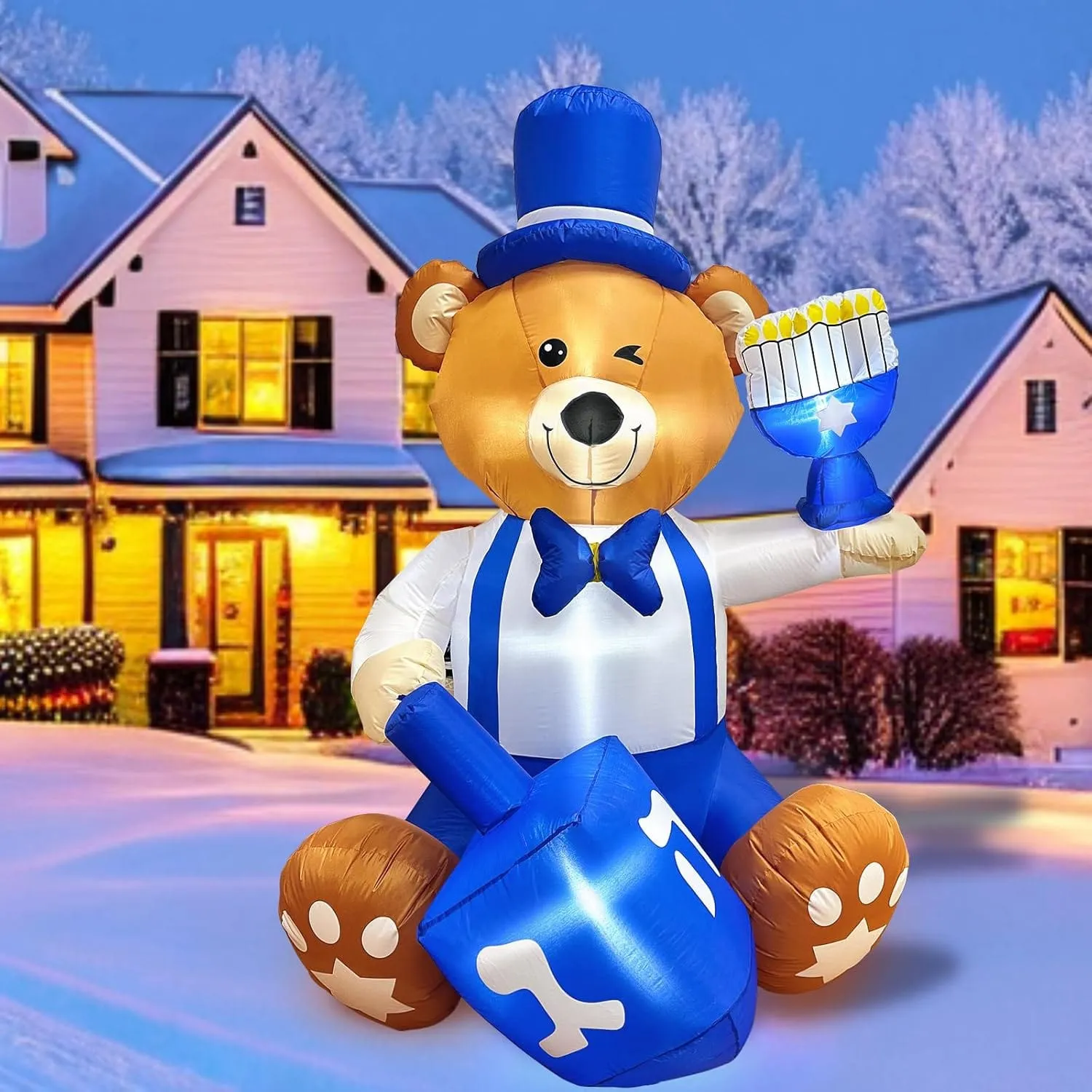 Inflatable Bear with Menorah and Dreidel LED 6 Foot