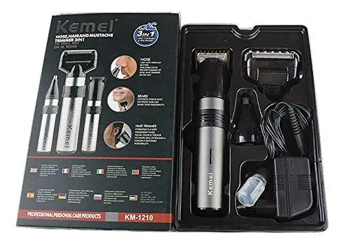 Kemei KM-1210 3 in 1 Rechargeable Nose Trimmer, Hair Trimmer and Shaver - Gromming Set for Men, Women- MutliColor