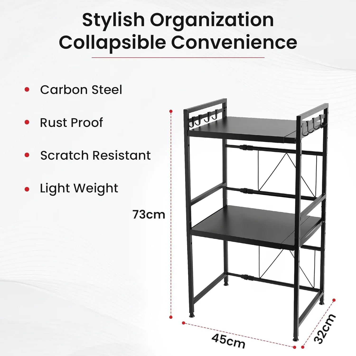 Kuber Industries 2-Layer Microwave Oven Rack|Telescopic Storage Rack|Microwave Shelf Stand With Hanging Hooks|Kitchen Counter Shelf Organizer Pack of 2 (Black)