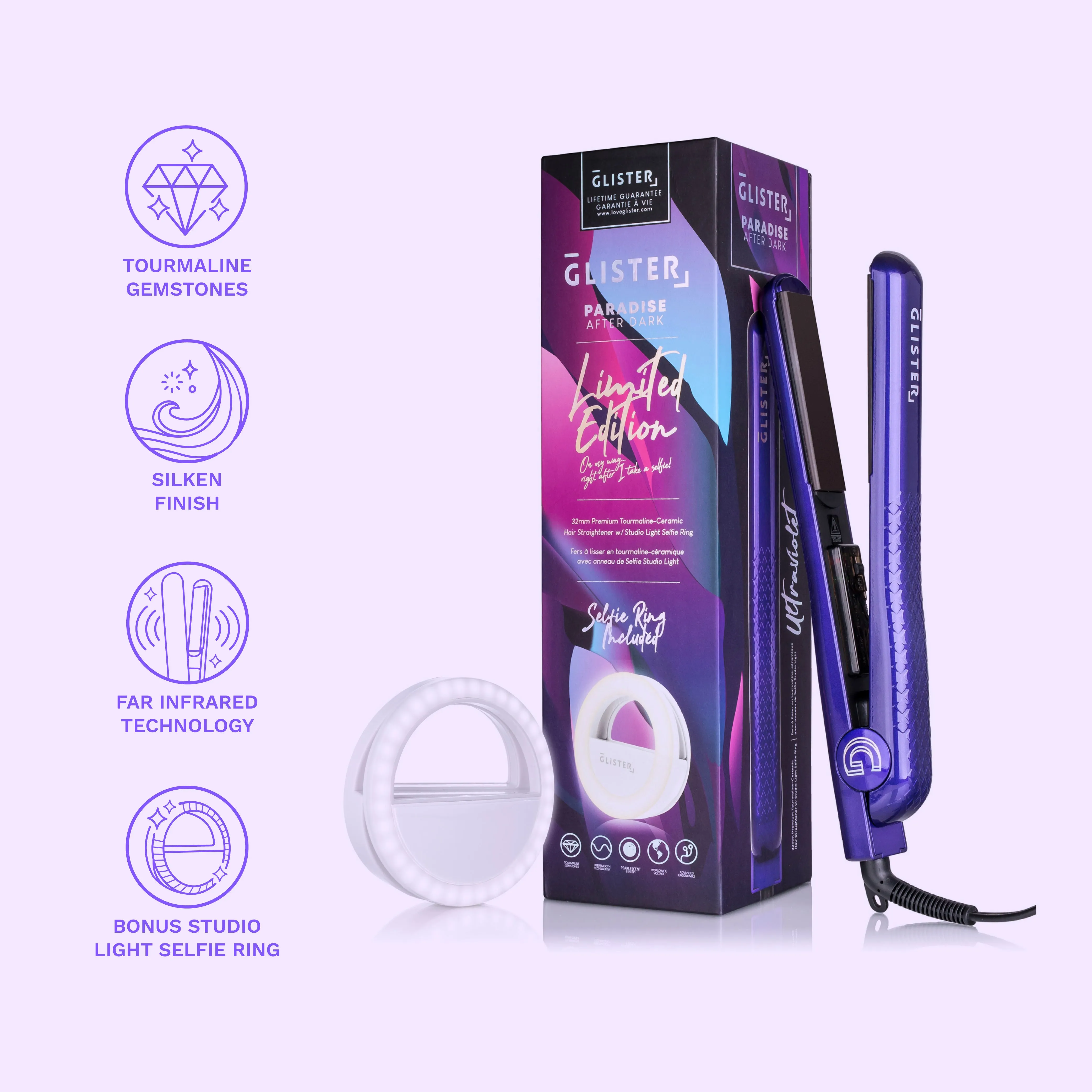 Limited Edition 1.25" "Paradise After Dark" Flat Iron (with Selfie Ring Included)