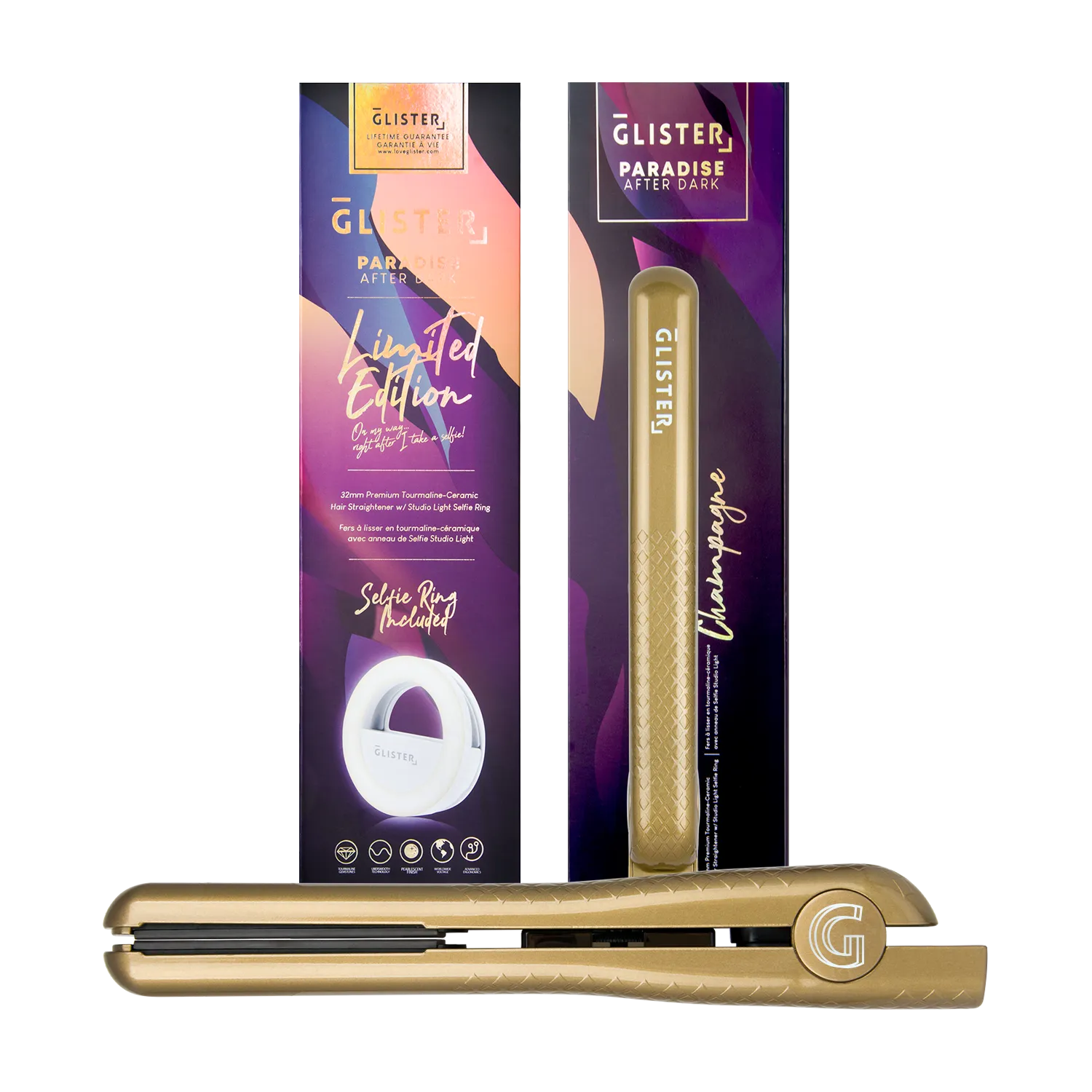 Limited Edition 1.25" "Paradise After Dark" Flat Iron (with Selfie Ring Included)