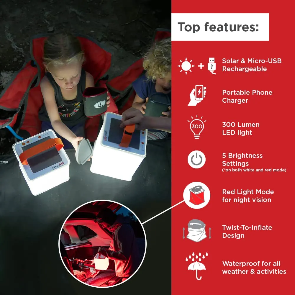 LuminAID 2-in-1 Solar Camping Lantern and Phone Charger - Inflatable LED Lamp for Camping, Hiking and Travel - Emergency Light for Power Outages, Hurricane, Survival Kits - As Seen on Shark Tank