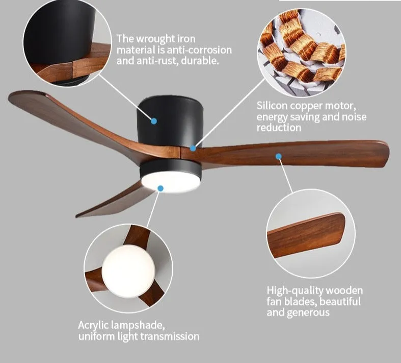 Lux Comfort Wood Low Profile Ceiling Fan With Light