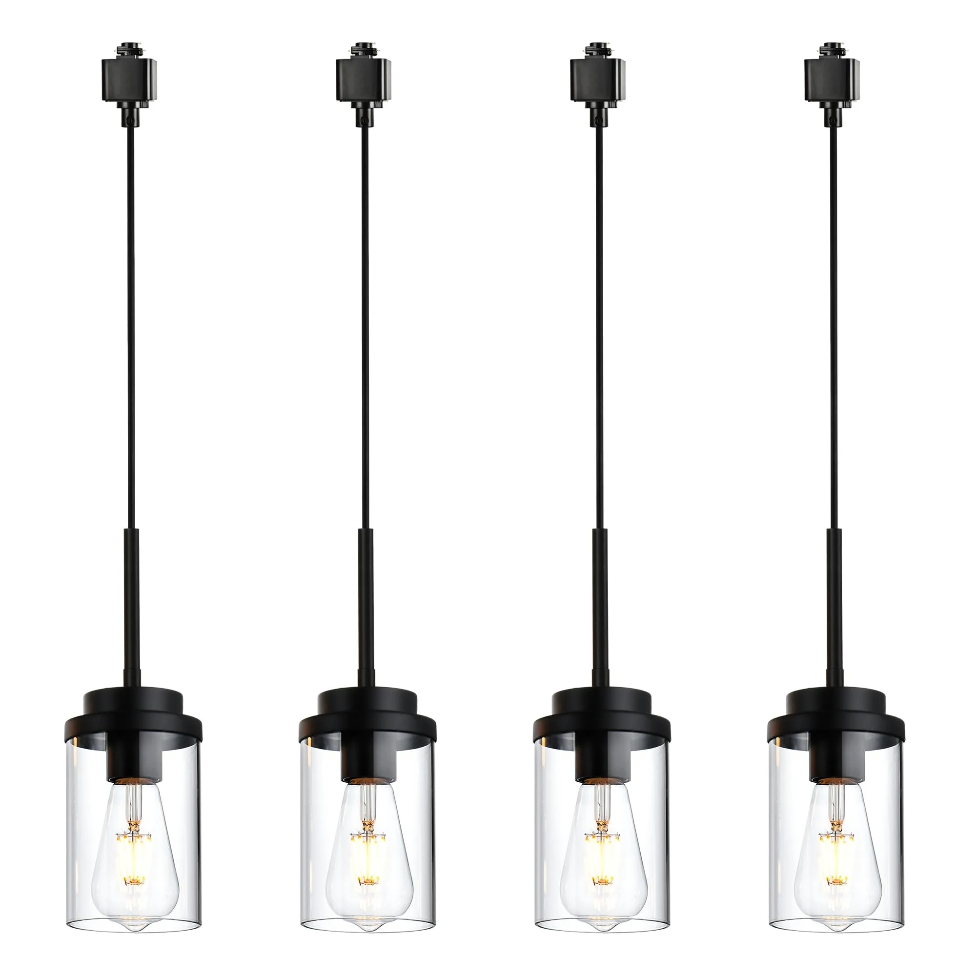 MELUCEE 4 Pack H-Type Track Lighting Pendants Black Ceiling Track Hanging Light Fixtures with Clear Glass Shades, Compatible with H Type Track Lighting Rail, E26 Socket