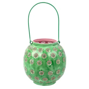 Metal Green & Pink Geometric Flower Lantern - Large