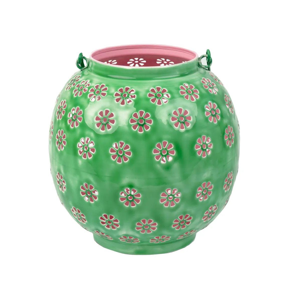 Metal Green & Pink Geometric Flower Lantern - Large