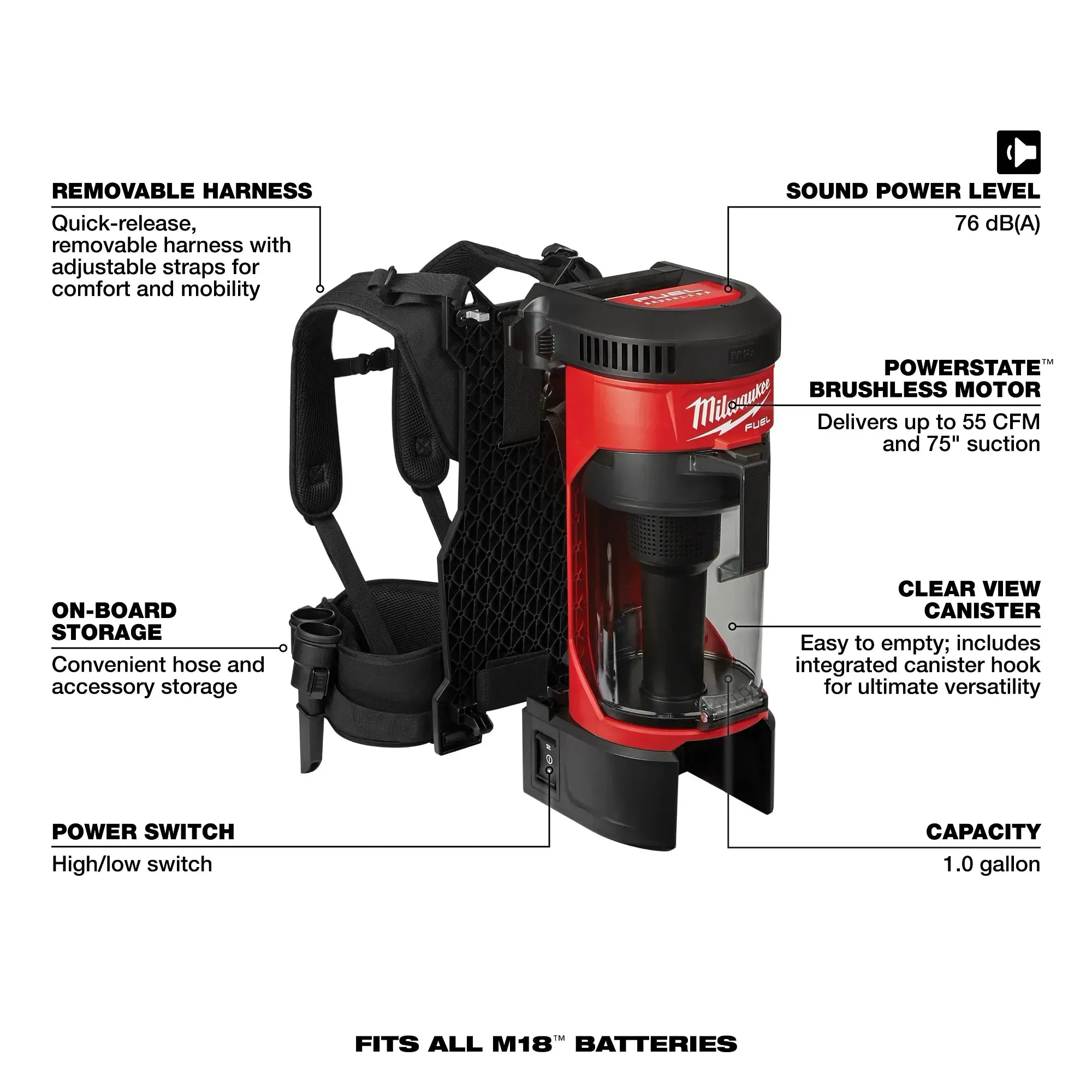 Milwaukee 0885-20 M18™ FUEL™ 3-in-1 Backpack Vacuum (Tool Only)