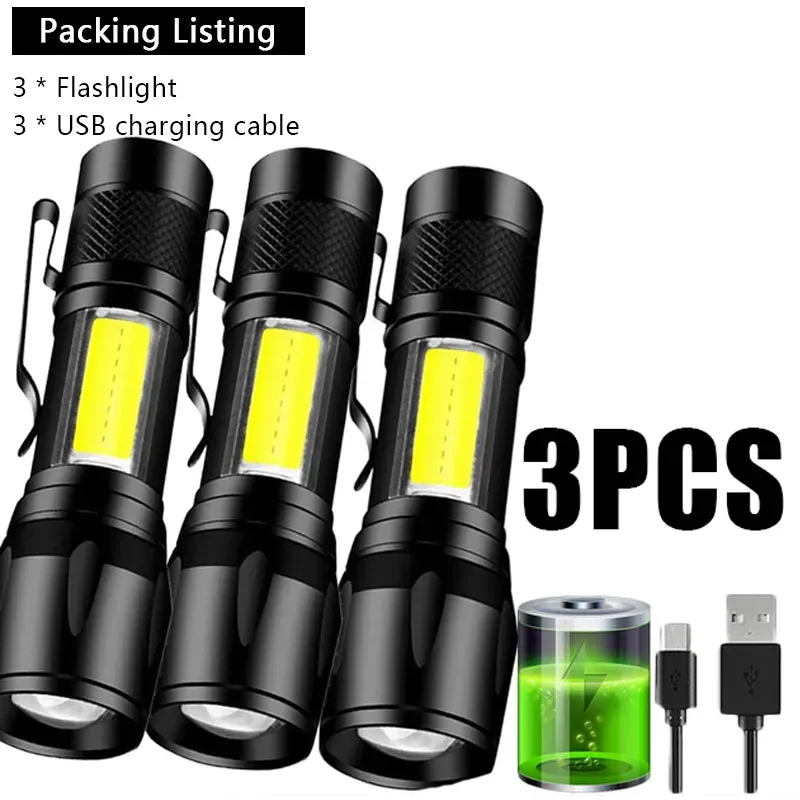 Mini Portable LED Flashlight COB XPE Rechargeable Torch Camping Lantern Zoomable Flashlight Tactical Flashlight with Pen Clip