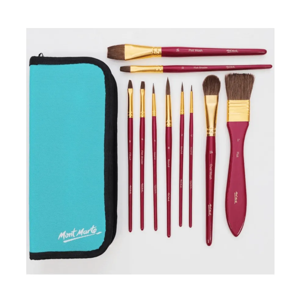 Mixed Bristle Brush Set Wallet 11pce - Watercolour