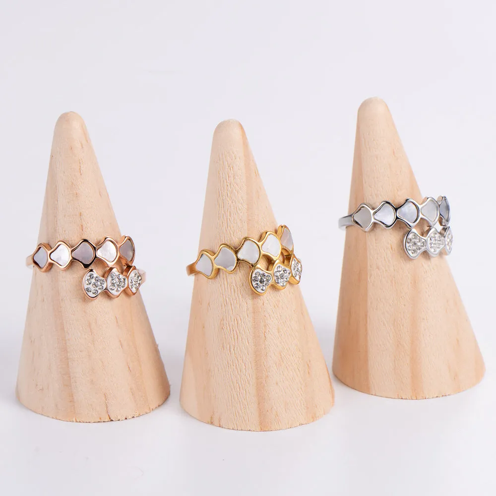 Moderate Luxury Fan-Shape Stainless Steel Diamond Inlay Rings