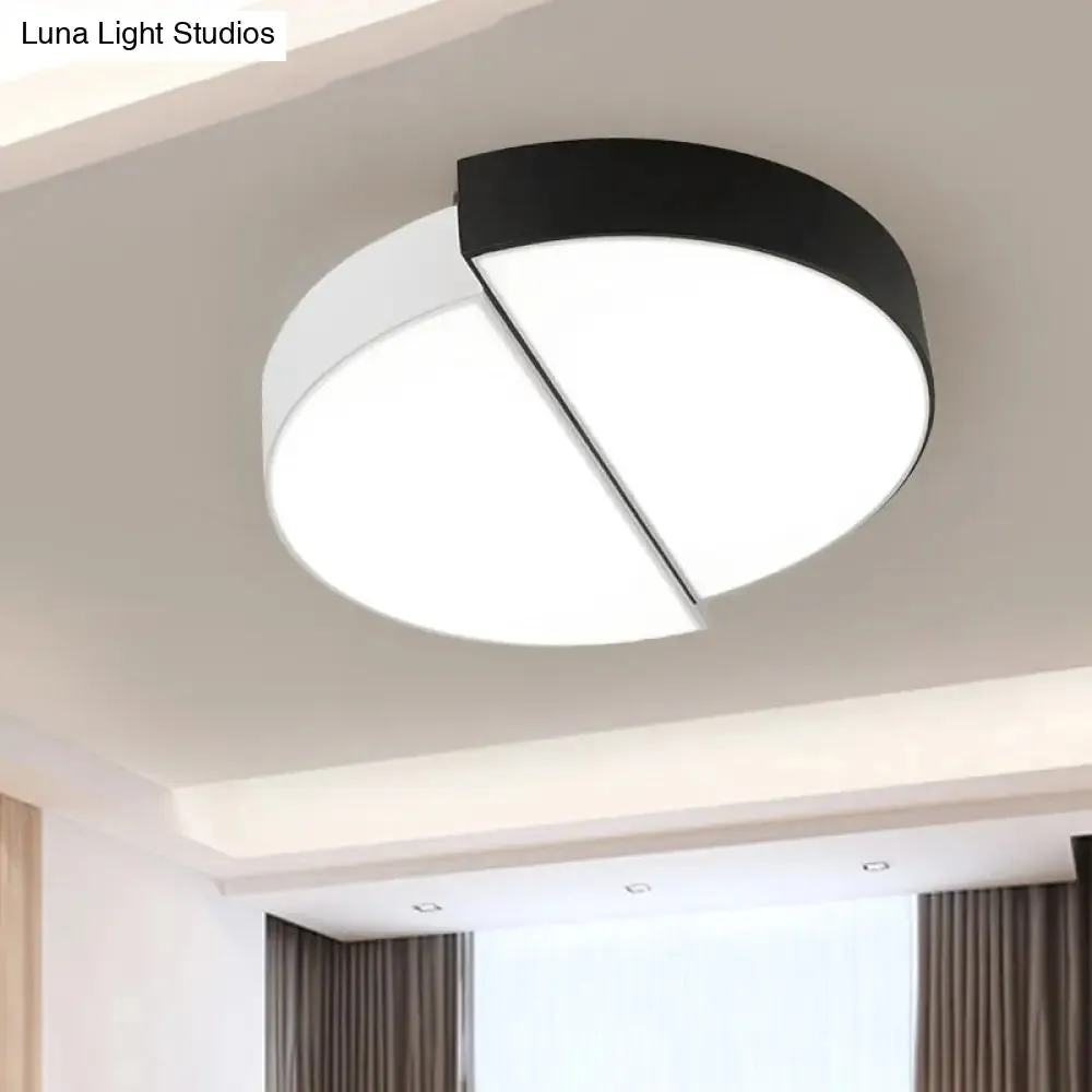 Modern Nordic 2-Semicircular Ceiling Light - Integrated LED Flush Mount in Black & White, Acrylic Shade - Ideal for Living Room (15"/19"/23" Dia)