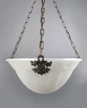 Opaline Glass Dome Chandelier with Cast Bronze Mounts