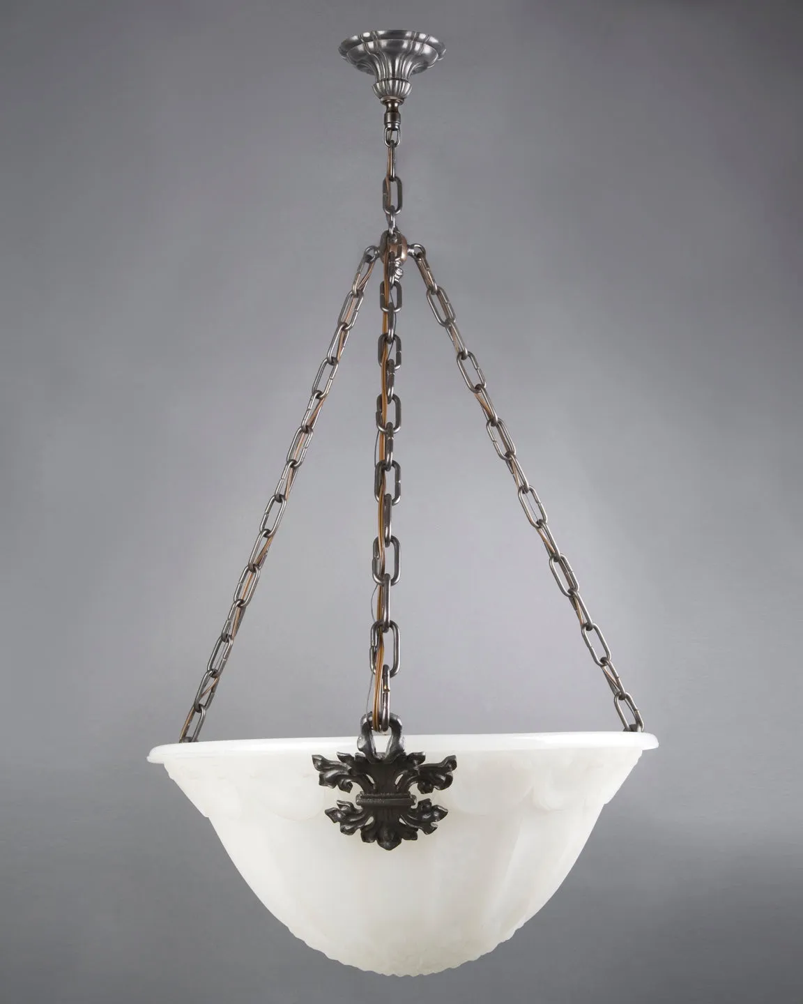 Opaline Glass Dome Chandelier with Cast Bronze Mounts