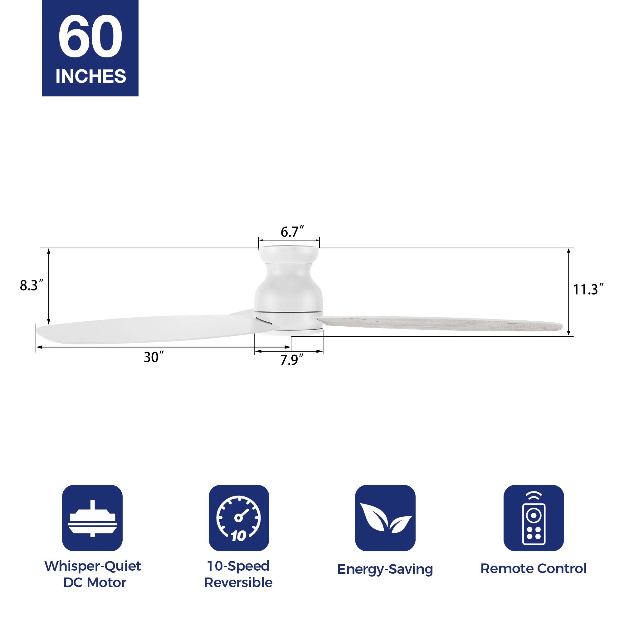 Osborn Low Profile Modern Ceiling Fan with Remote 60 inch(NO LED)