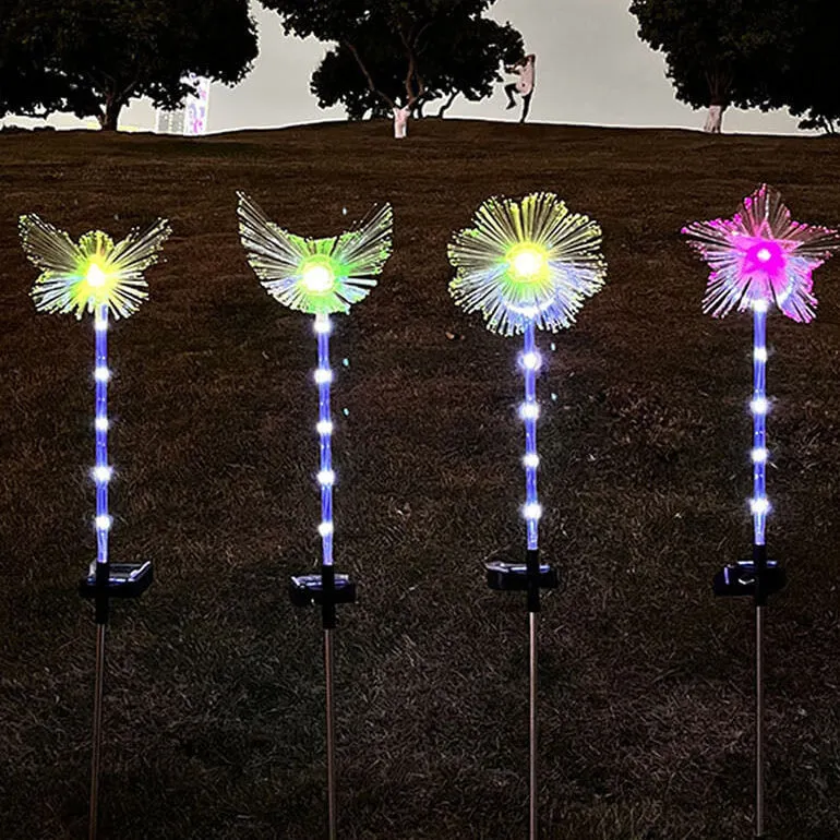 Outdoor Decorative Waterproof Butterfly Star Moon Fiber Optic Solar LED Lawn Flower Landscape Lighting