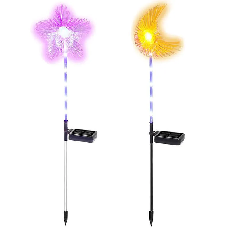 Outdoor Decorative Waterproof Butterfly Star Moon Fiber Optic Solar LED Lawn Flower Landscape Lighting