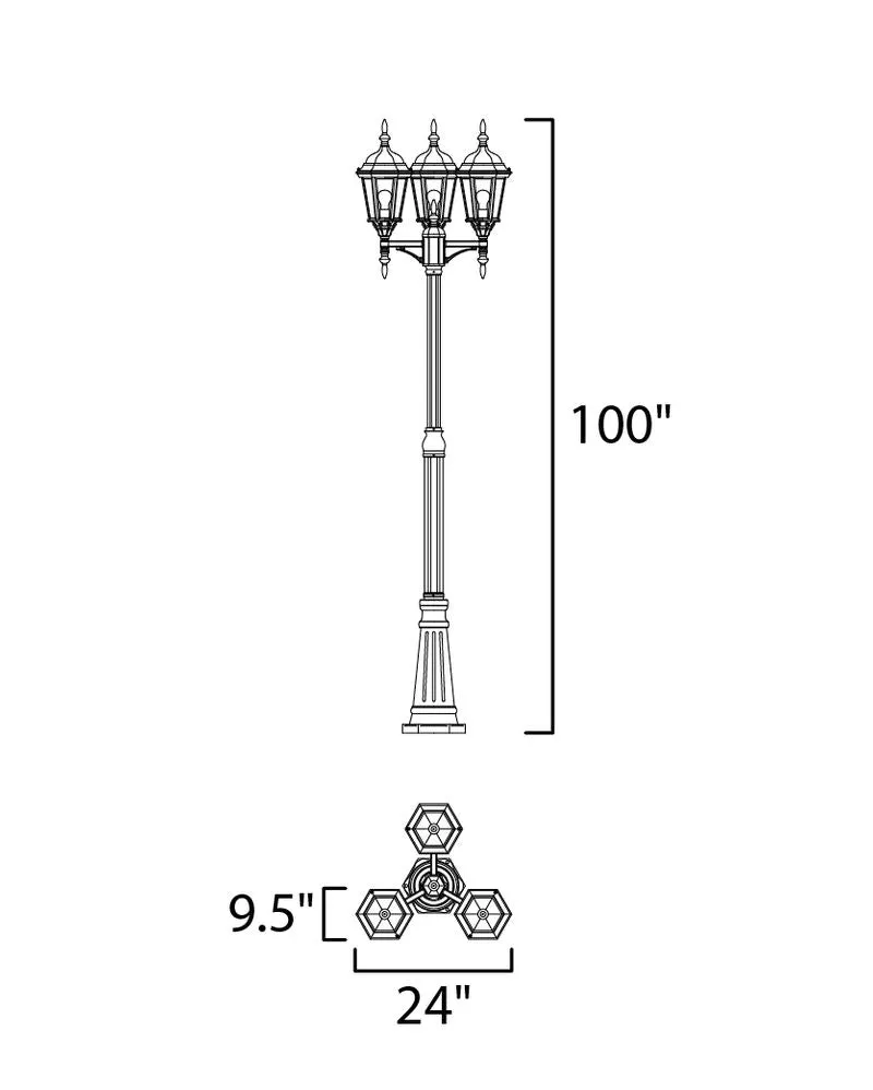 Poles 100" 3 Light Outdoor Post Mount in Black