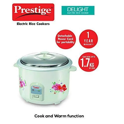 Prestige Delight Electric Rice Cooker PRWO 2.8-2 (1000 Watts) with 2 Aluminium Cooking Pans, Cooks Upto 1.7 kg Rice (Printed Flowers)