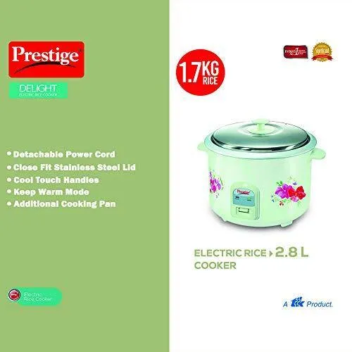 Prestige Delight Electric Rice Cooker PRWO 2.8-2 (1000 Watts) with 2 Aluminium Cooking Pans, Cooks Upto 1.7 kg Rice (Printed Flowers)