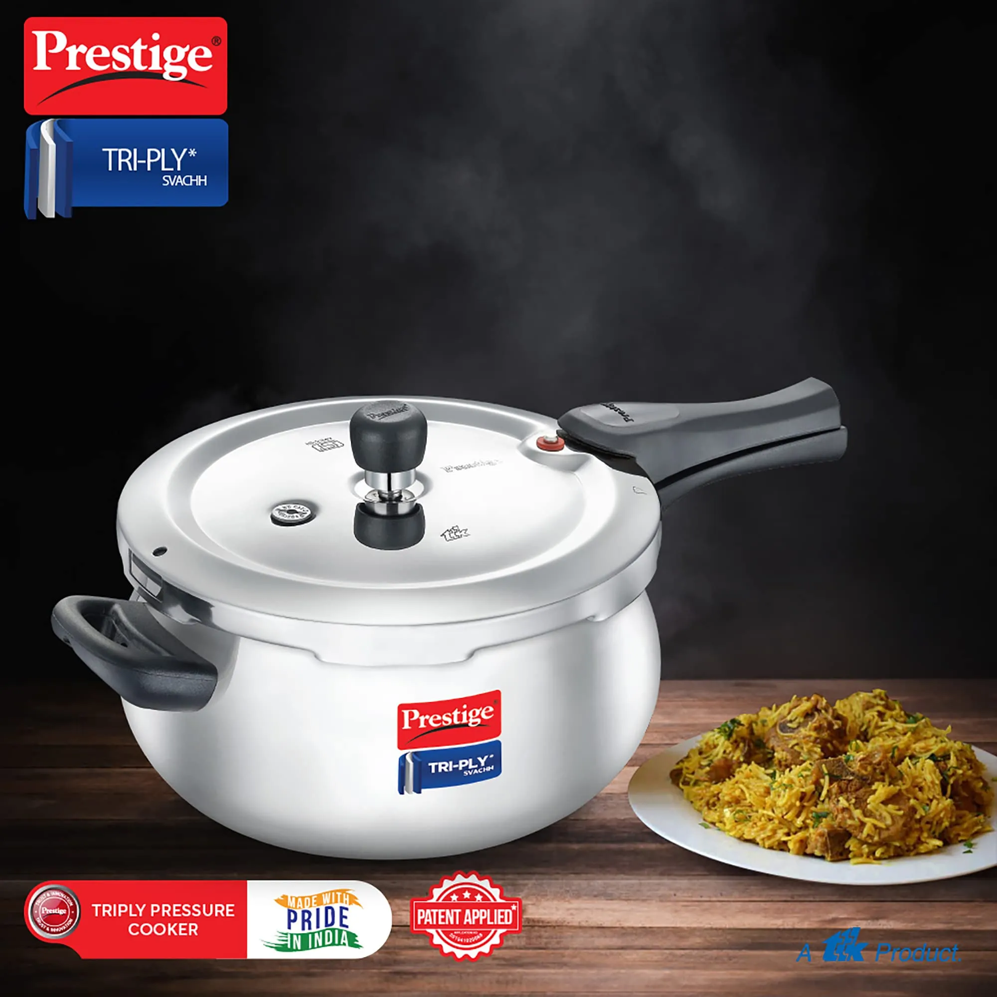 Prestige Stainless Steel Svachh Tri-Ply Handi Pressure Cooker 5 Litre, 5 Liter,Silver