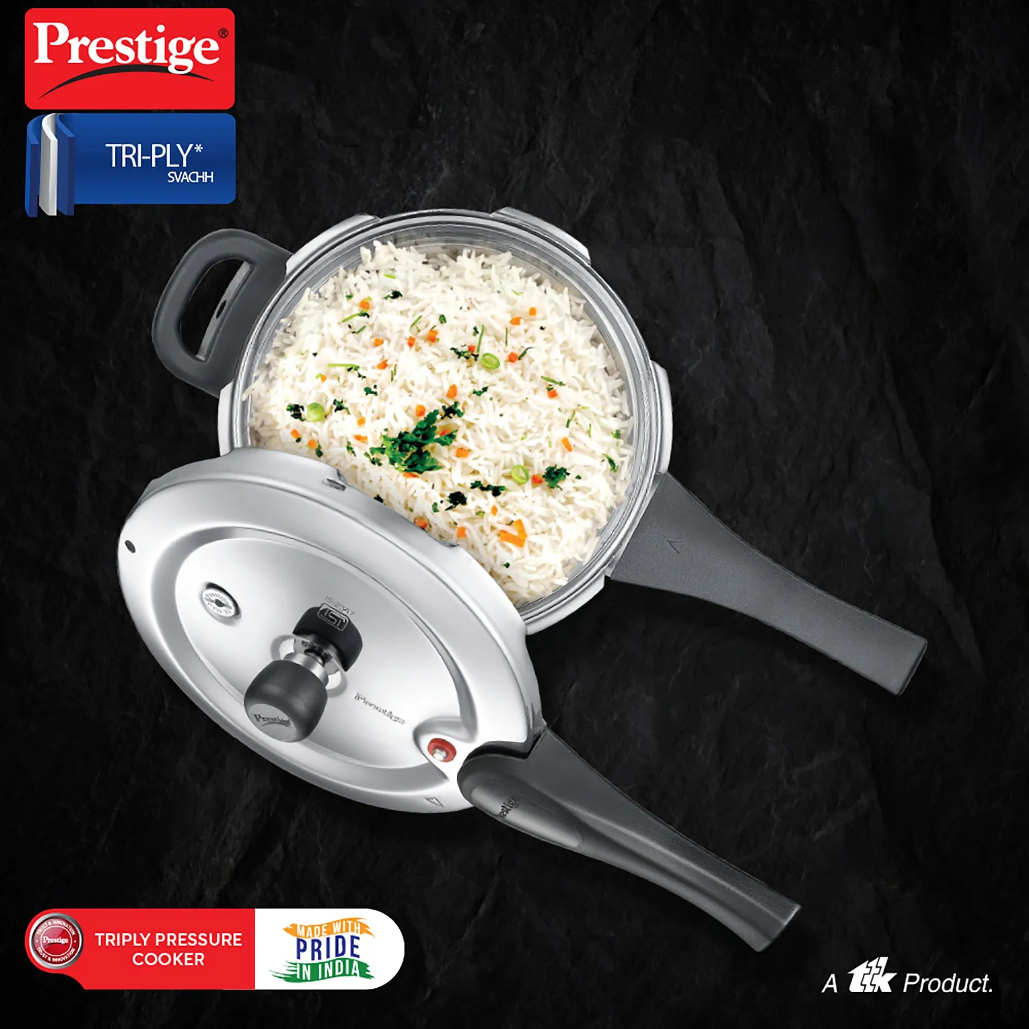 Prestige Stainless Steel Svachh Tri-Ply Handi Pressure Cooker 5 Litre, 5 Liter,Silver