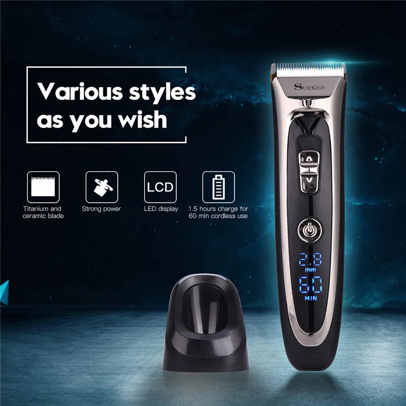 Professional Rechargeable Hair Clipper/Trimmer LED Display Hair Cutting Machine