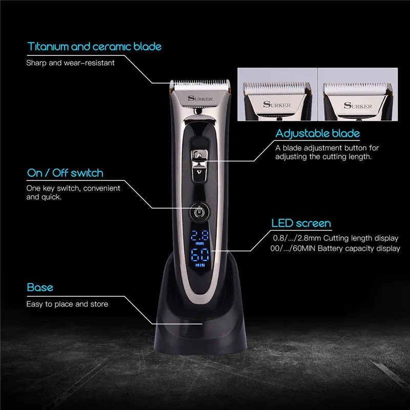 Professional Rechargeable Hair Clipper/Trimmer LED Display Hair Cutting Machine