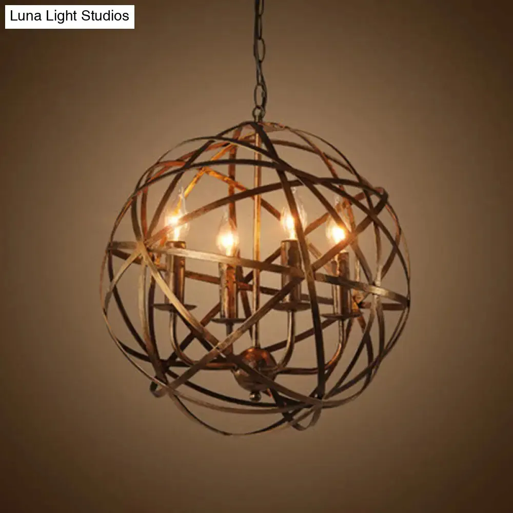 Retro Industrial Round Cage Chandelier - 4 Light Metal Pendant