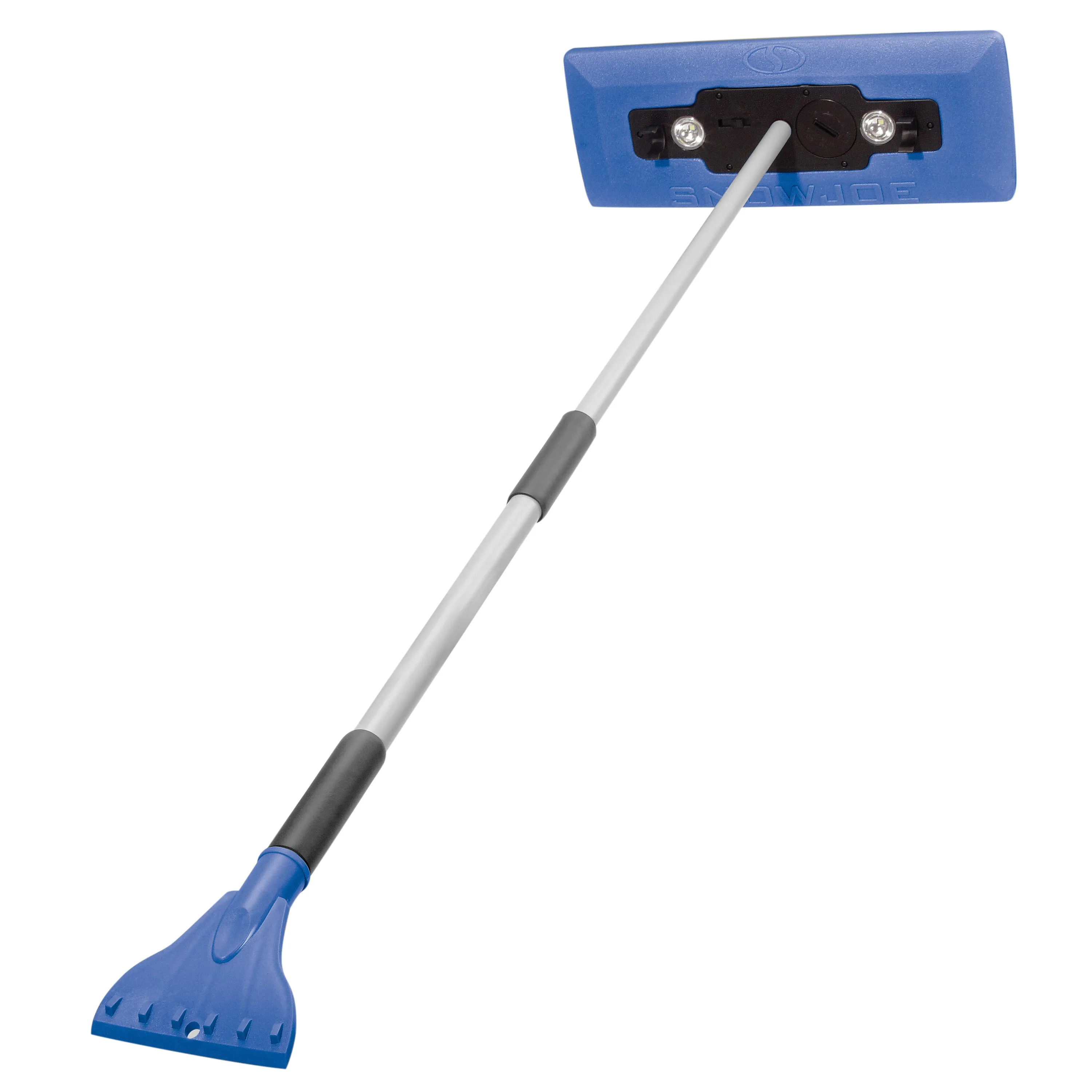 Snow Joe SJBLZD-LED 4-In-1 Telescoping Snow Broom   Ice Scraper | 18-Inch Foam Head | Headlights (Blue)