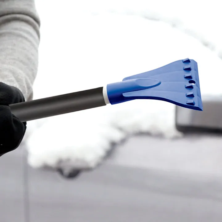 Snow Joe SJBLZD-LED 4-In-1 Telescoping Snow Broom   Ice Scraper | 18-Inch Foam Head | Headlights (Blue)