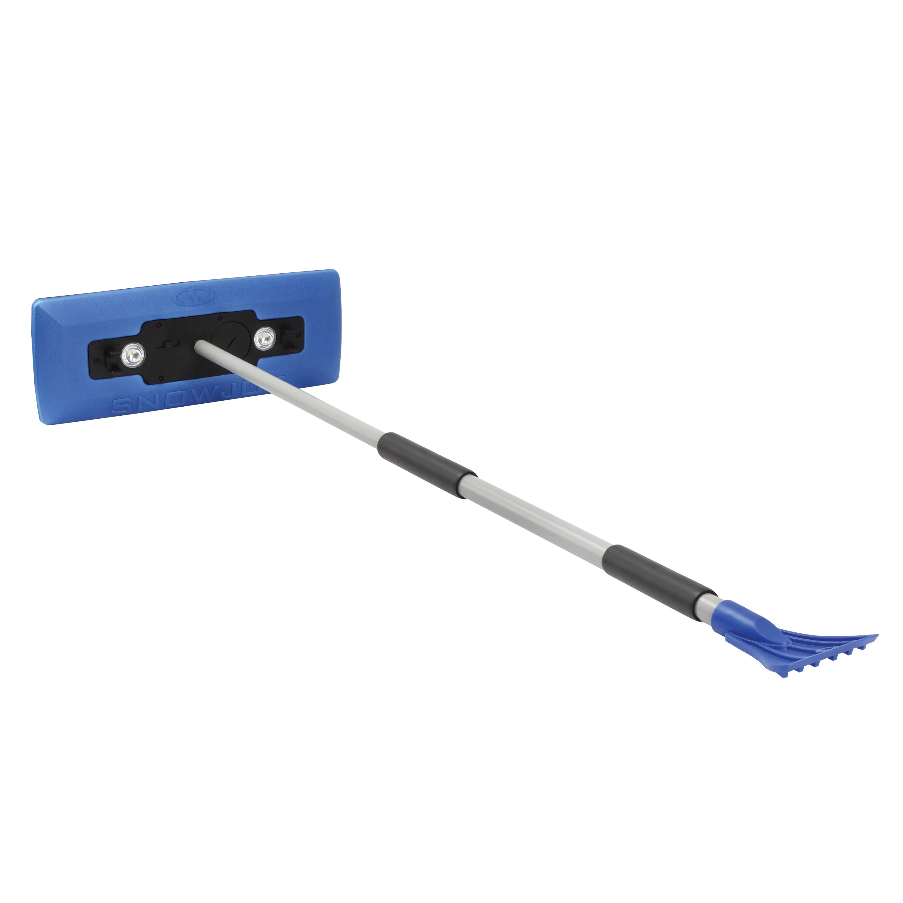 Snow Joe SJBLZD-LED 4-In-1 Telescoping Snow Broom   Ice Scraper | 18-Inch Foam Head | Headlights (Blue)