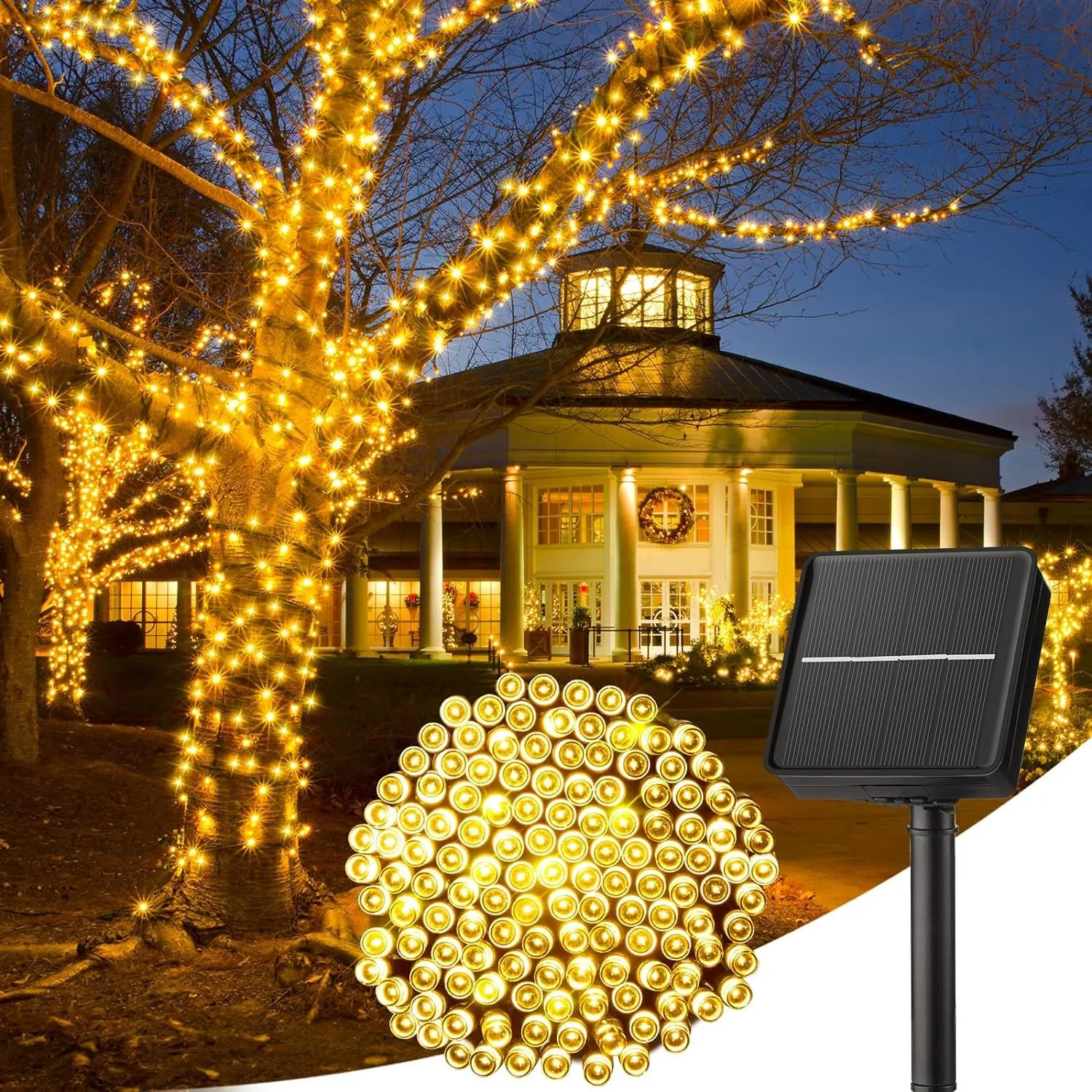 Solar String Lights for outside - 40 FT 100 LED Christmas Solar String Lights with 8 Lighting Modes, IP65 Waterproof Solar Lights Outdoor, Solar Lights for outside Tree Party Decor, Warm White