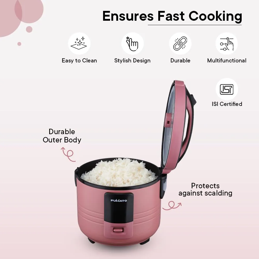 The Better Home FUMATO Slow Rice Cooker 1.5L 500W | 3-in-1 Electric Cooker, Boiler & Steamer | Aluminum Pot, Keep Warm Function, Cool Touch Body, Measuring Cup | 1 Year Warranty (Cherry Pink)