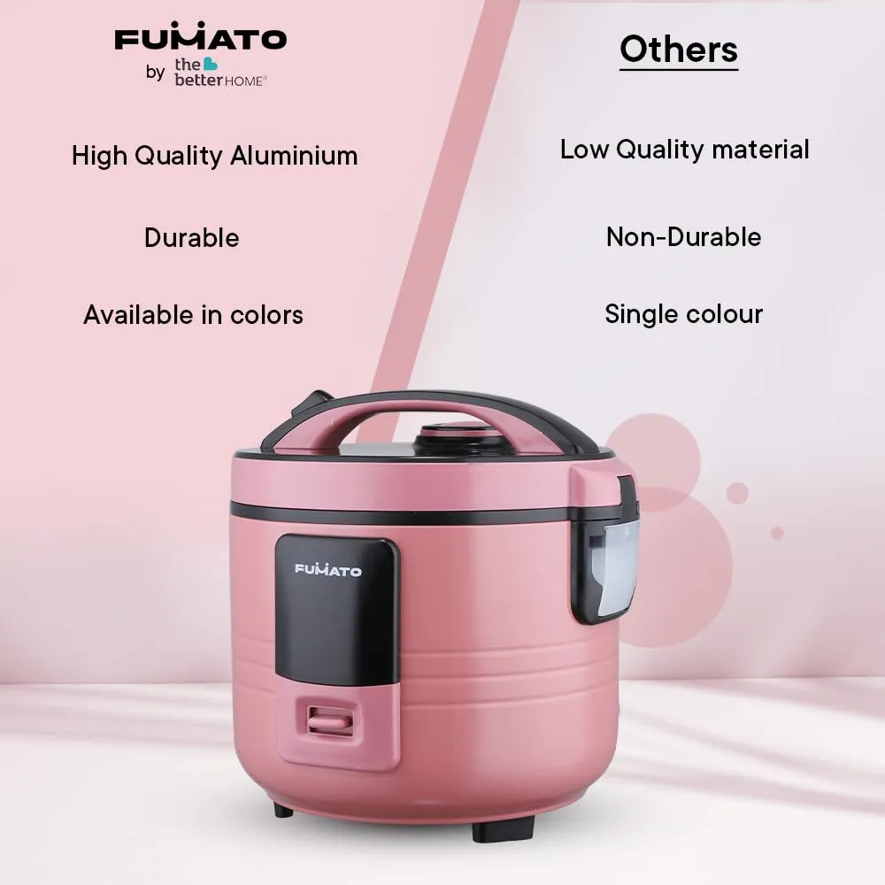 The Better Home FUMATO Slow Rice Cooker 1.5L 500W | 3-in-1 Electric Cooker, Boiler & Steamer | Aluminum Pot, Keep Warm Function, Cool Touch Body, Measuring Cup | 1 Year Warranty (Cherry Pink)